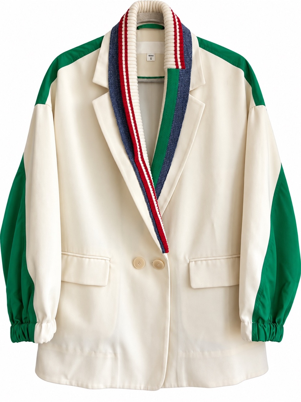 Urlazh Oversized Blazer Jacket S Cream Green Knit Trim